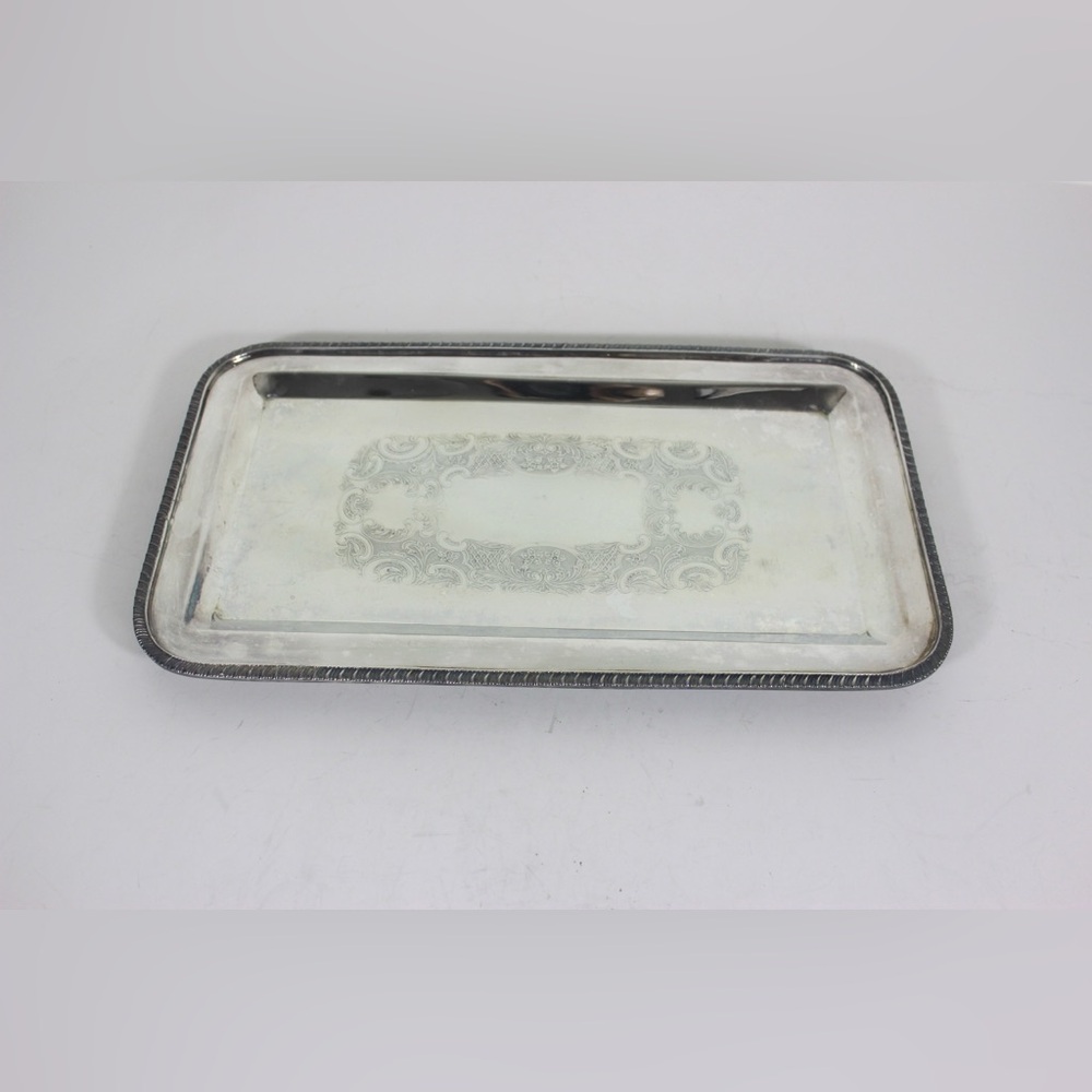 Small Silver Plated Footed Tray with Rope Edge Detail, Rectangle Rectangular - Picture 3 of 9
